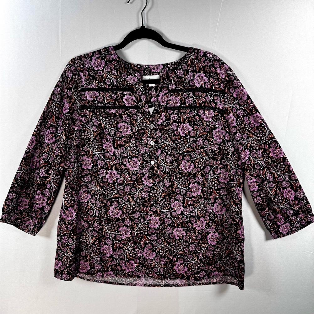 J. Jill Corduroy Floral Black and Pink Women's button up Top